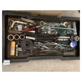 TOOLBOX WITH VARIETY OF TOOLS, LID IS BROKEN FROM