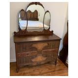 DEPRESSION ERA DRESSER WITH THREE DRAWERS AND