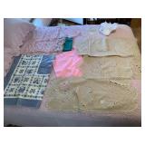 TABLE LINENS, DOILIES, VINYL TABLECLOTH,