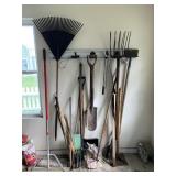 GARDEN TOOLS INCLUDING PITCHFORK, PLASTIC / METAL