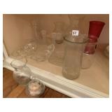 ASSORTED VASES, INCLUDING RED GLASS