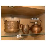 COPPER TEAPOT, MUG, HAMMERED POT W/ HANDLE