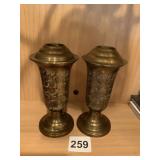 PAIR OF ETCHED BRASS CANDLE STICKS