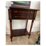TWO TONE WOOD SIDE STAND WITH LOWER SHELF CENTER