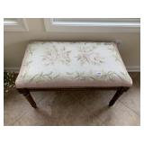 NEEDLEPOINTED ROSE DESIGN VANITY BENCH 19 INCHES