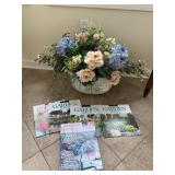 GARDENING BOOKS AND FLOWERS SILK ARRANGEMENT IN