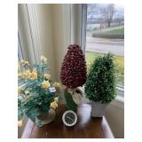 ARTIFICIAL PLANTS YELLOW FLOWERS, CLOCK