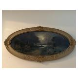 OVAL FRAME ORNATE DECORATION AND MOONLIGHT SCENE