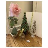 LARGE ARTIFICAL ROSE AND TREES