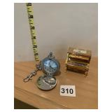 BULOVA PIANO CLOCK AND QUARTZ POCKET WATCH W/