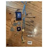 TIE TACKS, KEY CHAIN, ROSARY BEADS
