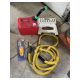 NEW STUD FINDER, HEAVY ROPE AND HOOKS, GAS CAN,