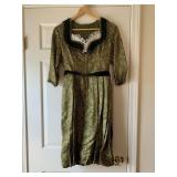 HAND MADE GREEN VELOUR AND GOLD DRESS WITH