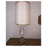 FROSTED LAMP METAL BASE W/ FLOWER DESIGN