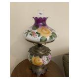 HAND PAINTED BANQUET LAMP WITH HURRICANE SHADE
