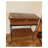 BIRD MOTIF IRON BASE TABLE W/ LIFT TOP CABINET