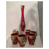 RUBY RED BOHEMIAN GLASS 24 KARAT GOLD, BUD VASE