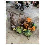 RABBIT GARDEN STATUARY, ARTIFICIAL FLOWER, BASKET