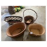 OVAL TERRACOTTA PLANTER, BASKETS, ONE WITH HANDLE