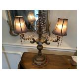 TWO LIGHT TABLE LAMP WITH GLASS PRISMS SHADES