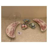 ROYAL CROWN FORD BONE DISHES, 3 TEA BAG HOLDERS