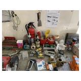 CONTENTS OF WORK BENCH INCLUDING STAPLERS AND