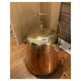 COPPER FIRE SIDE BUCKET W/ BRASS TRIM AND LID