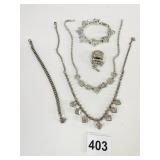 RHINESTONE NECKLACES BRACELETS SILVER TONE