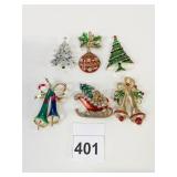 CHRISTMAS PINS TREES BLL ORNAMENT SLEIGH
