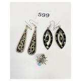 SPIDER PIN WITH BLUE STONE TWO PAIR SILVER MEXICO