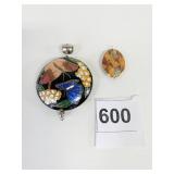 CLOISONNï¿½ BUTTERFLY PENDANT 2" DIAMETER 1" ORANGE