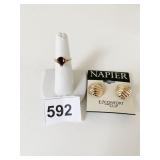 RING SIZE 5 DEEP RED PEAR SHAPE STONE GOLD TONE