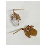 14K GOLD EARRINGS WITH OPALS TINY 3/8" LONG .46G