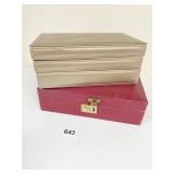 RED LEATHER JEWELRY BOX LIFT OUT TRAY STACKING