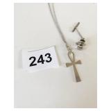 SILVER ANKH PENDANT NECKLACE TIE TAC