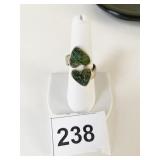 SILVER RING SIZE 7.5 DOUBLE HEART GREEN STONE