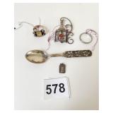 STERLING SILVER SPOON TWO RINGS LANTERN PIN TOTAL