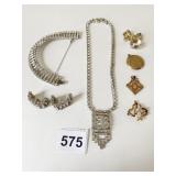 RHINESTONE NECKLACE EARRING BRACELET SET MUSTARD