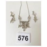 STERLING SILVER AND RHINESTONE NECKLACE EARRINGS