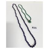 GREEN STONE POSSIBLY MALACHITE BEADED PENDANT