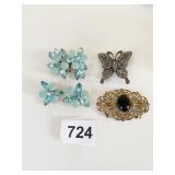 VINTAGE 60S BLUE PIN EARRINGS SET ROSES AND