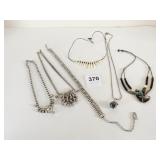 RHINESTONE NECKLACES MONET MODERN SILVER TONE