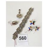 SILVER TONE BRACELET WITH SMALL COLORED STONES