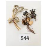 GOLD TONE 4.5" PIN MARQUIS RHINESTONE FLOWER BUDS