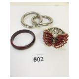 LARGE SILVER TONE BANGLE BRACELETS INTERCONNECTED