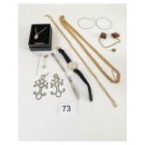 GOLD TONE CHAIN NECKLACES WIRE HOOP EARRINGS