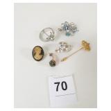 GROUP OF PINS ONE STERLING ONE STICK PIN CAMEO