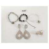 RHINESTONE HOOP DANGLE EARRINGS GLASS BEAD