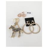 ZEBRA RHINESTONE KEYRING OVERSIZED HOOP EARRINGS