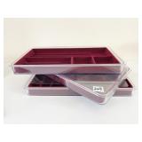 THREE CLEAR PLASTIC ORGANIZER BOXES WITH
